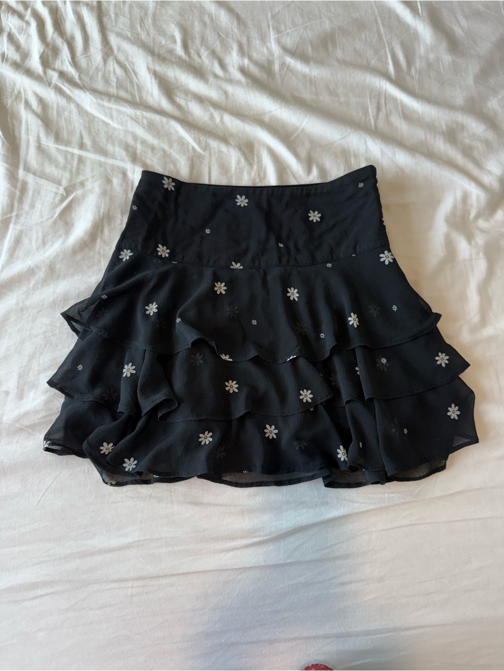 Urban Outfitters Black Mini Skirt with White Daisy Print